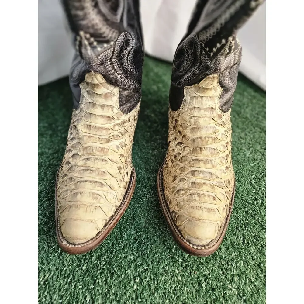 Men's El Cadaffy Snake Skin Embroidered Cowboy Western Boots Size 9.5 D Mex 27.5
